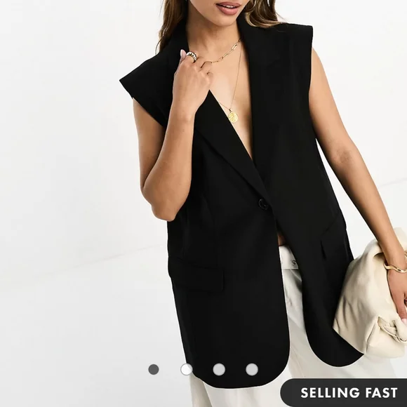 Black Sleeveless Blazer Vest - Picture 2 of 6